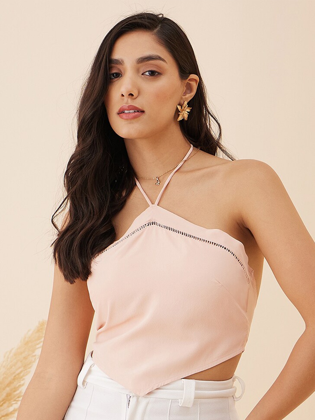 

RARE Halter Neck Crepe Top, Peach