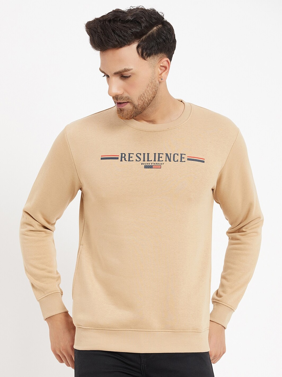 

Duke Typography Printed Round Neck Fleece Sweatshirts, Beige