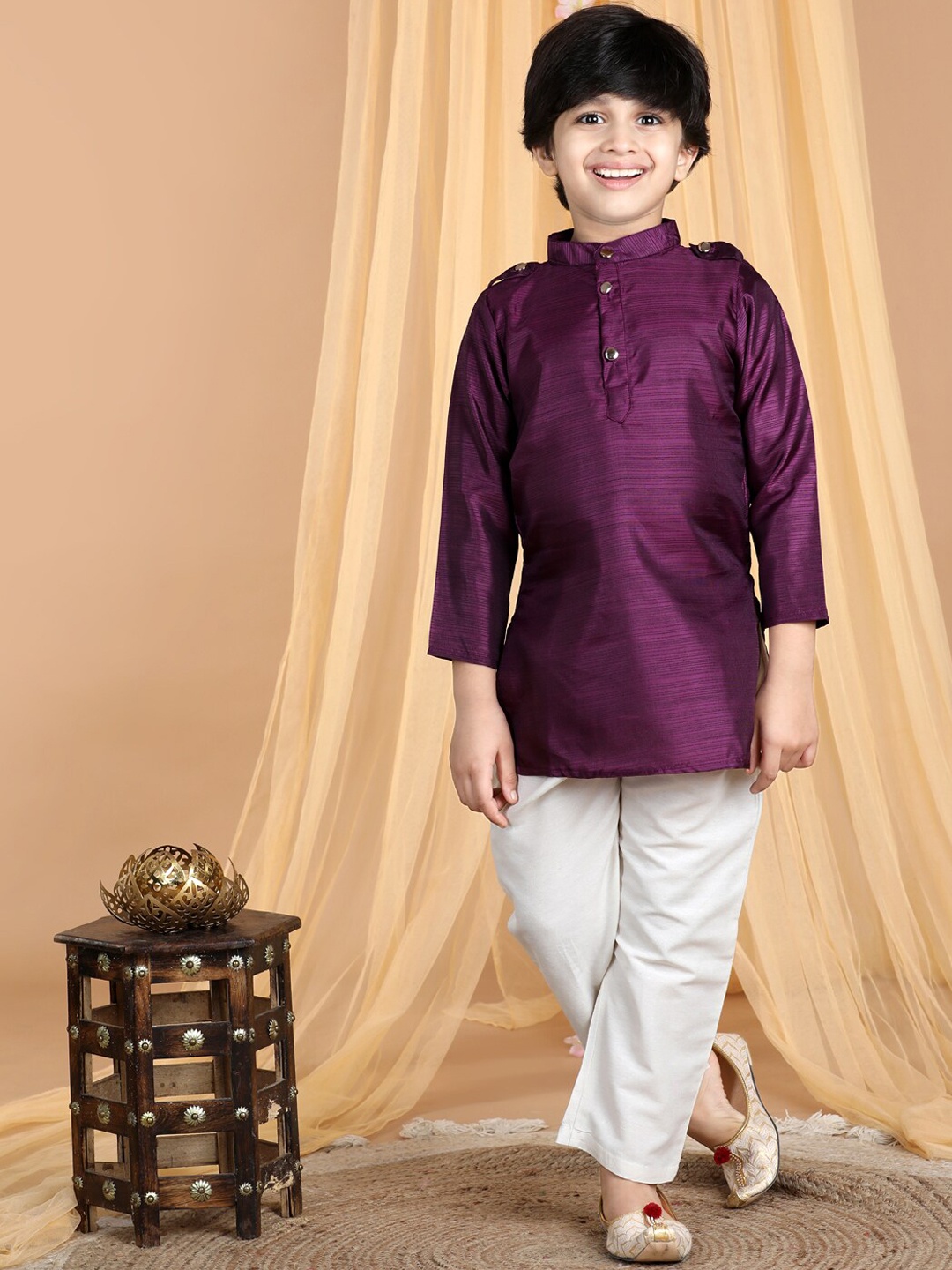 

Cutiekins Boys Striped Kurta with Pyjamas, Purple