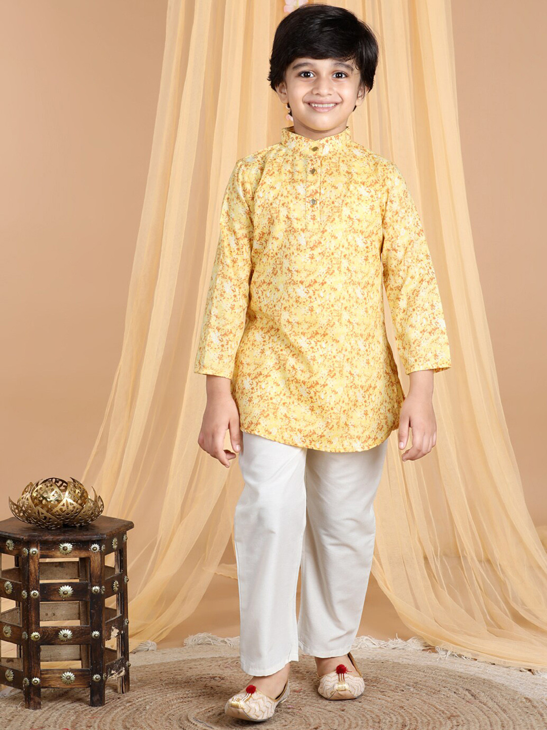 

Cutiekins Boys Abstract Printed Regular Kurta with Pyjamas, Mustard