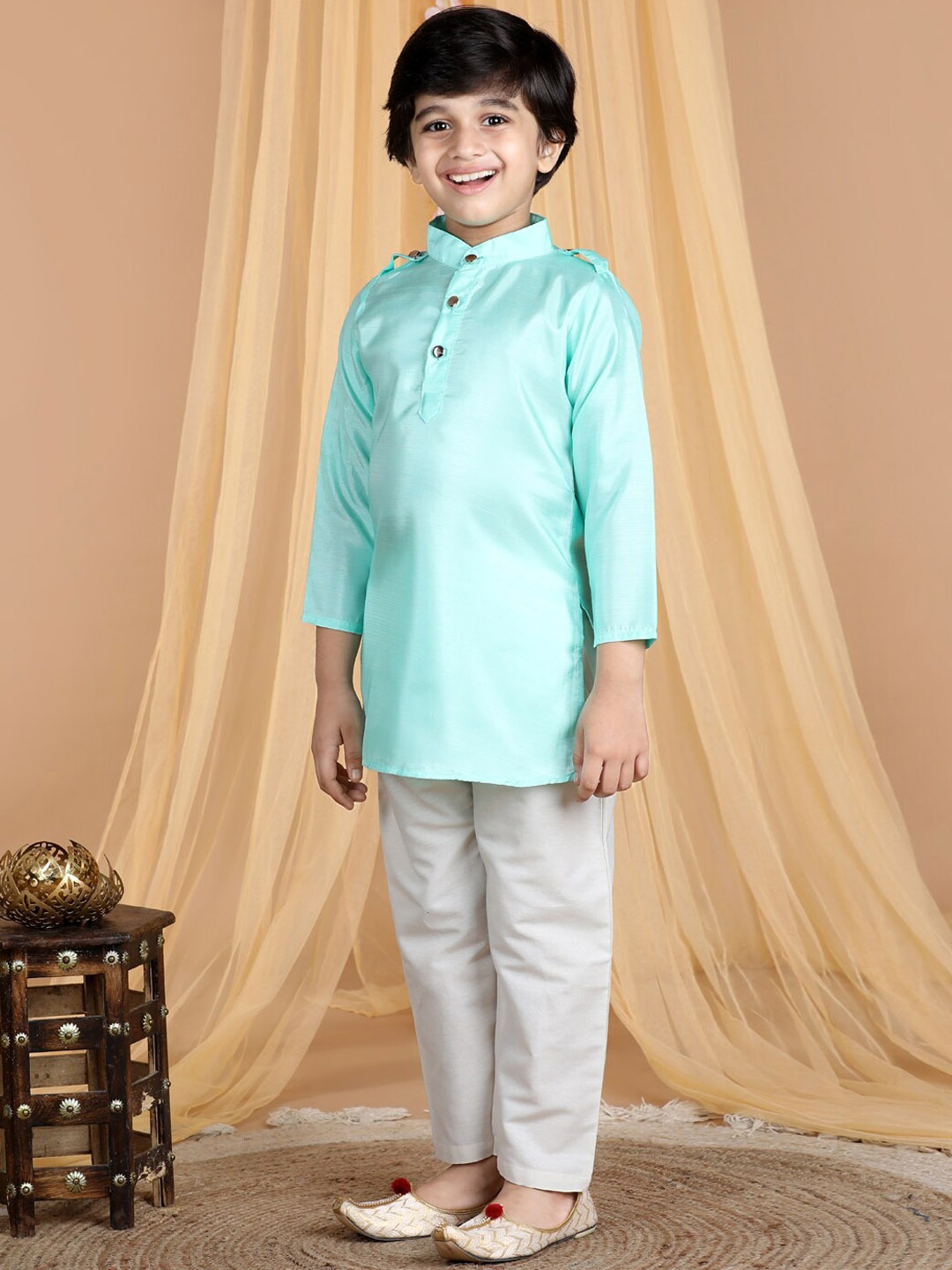 

Cutiekins Boys Regular Kurta with Pyjamas, Turquoise blue