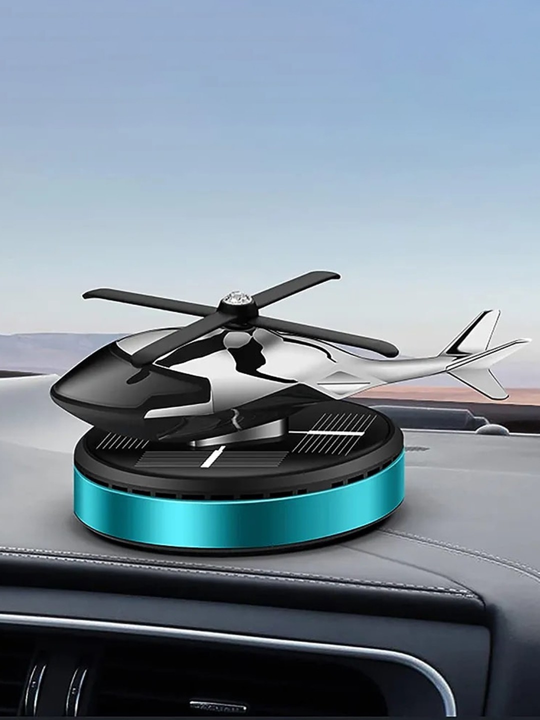 

FEELHIGH Blue Solar-Powered Helicopter Natural Beech Ring Car Air Freshener