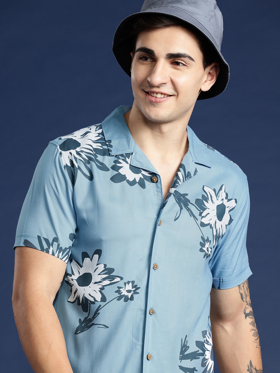 Mast & Harbour Men Standard Floral Opaque Printed Casual Shirt, Turquoise blue