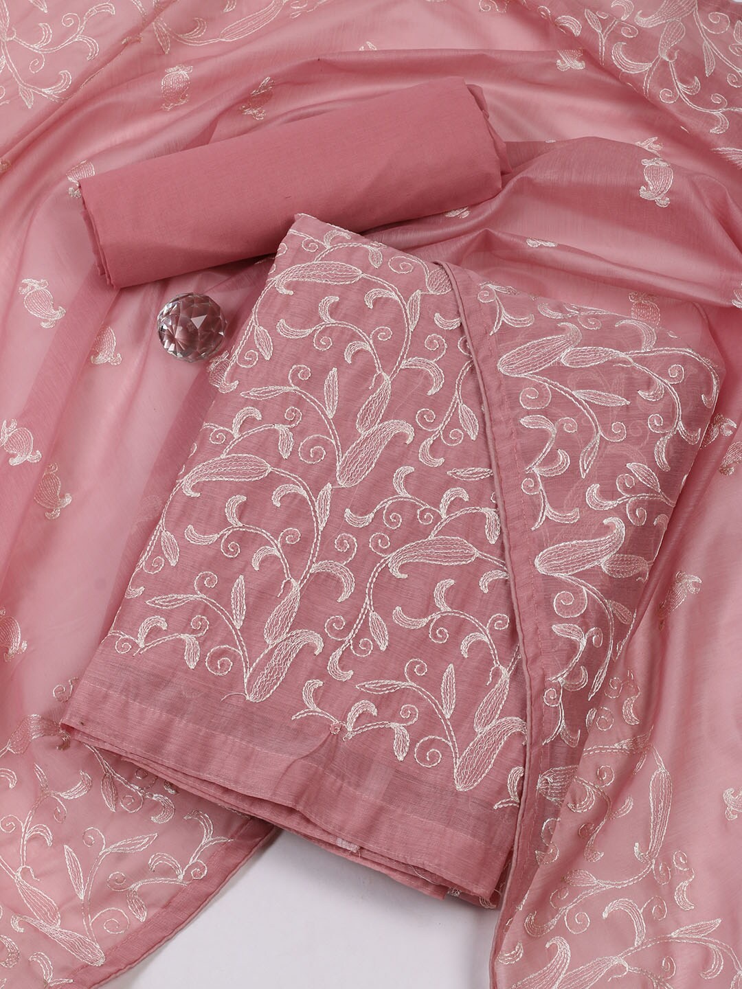 

Meena Paisley Embroidered Unstitched Dress Material, Pink