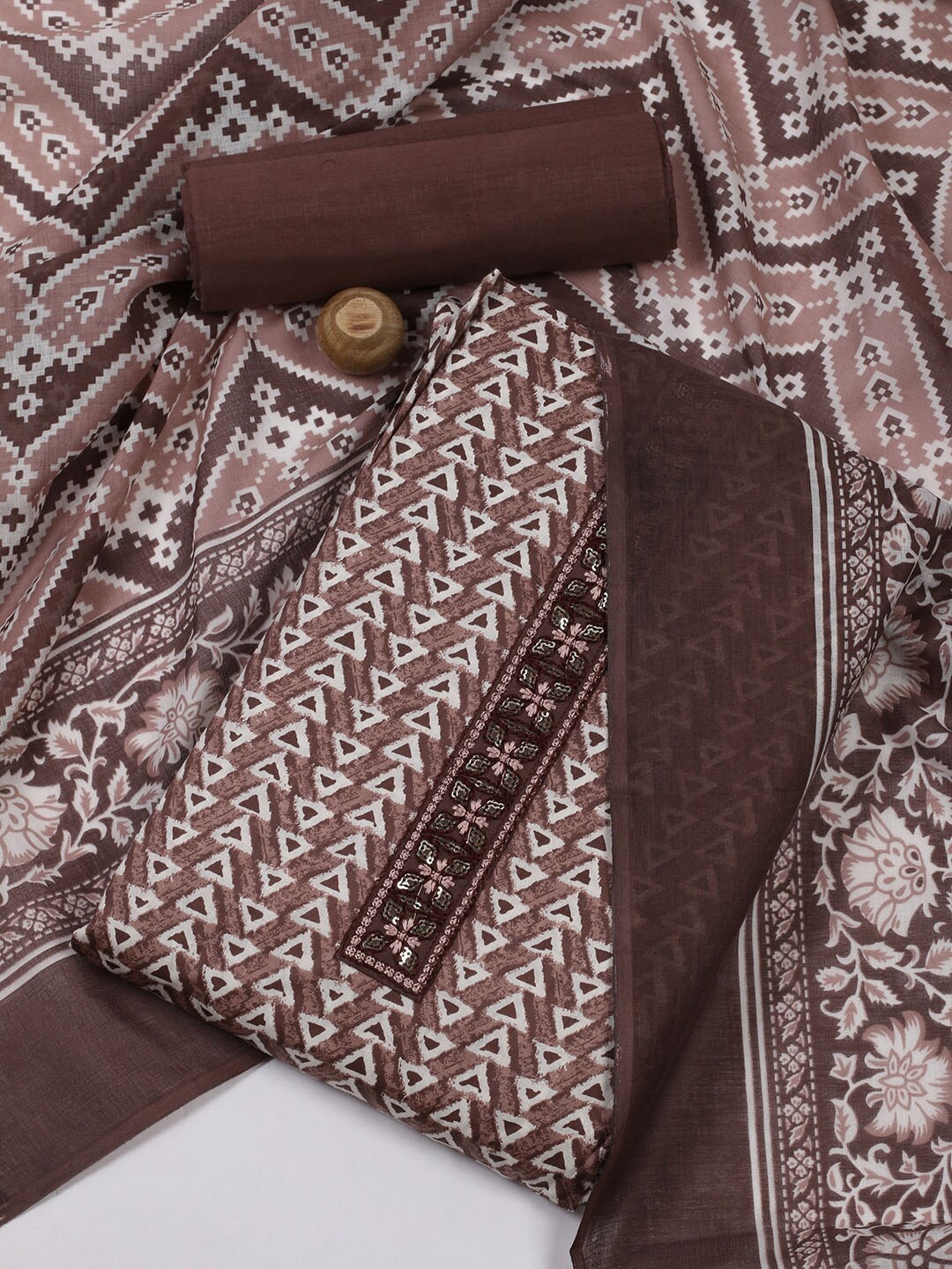 

Meena Bazaar Printed Unstitched Dress Material, Brown