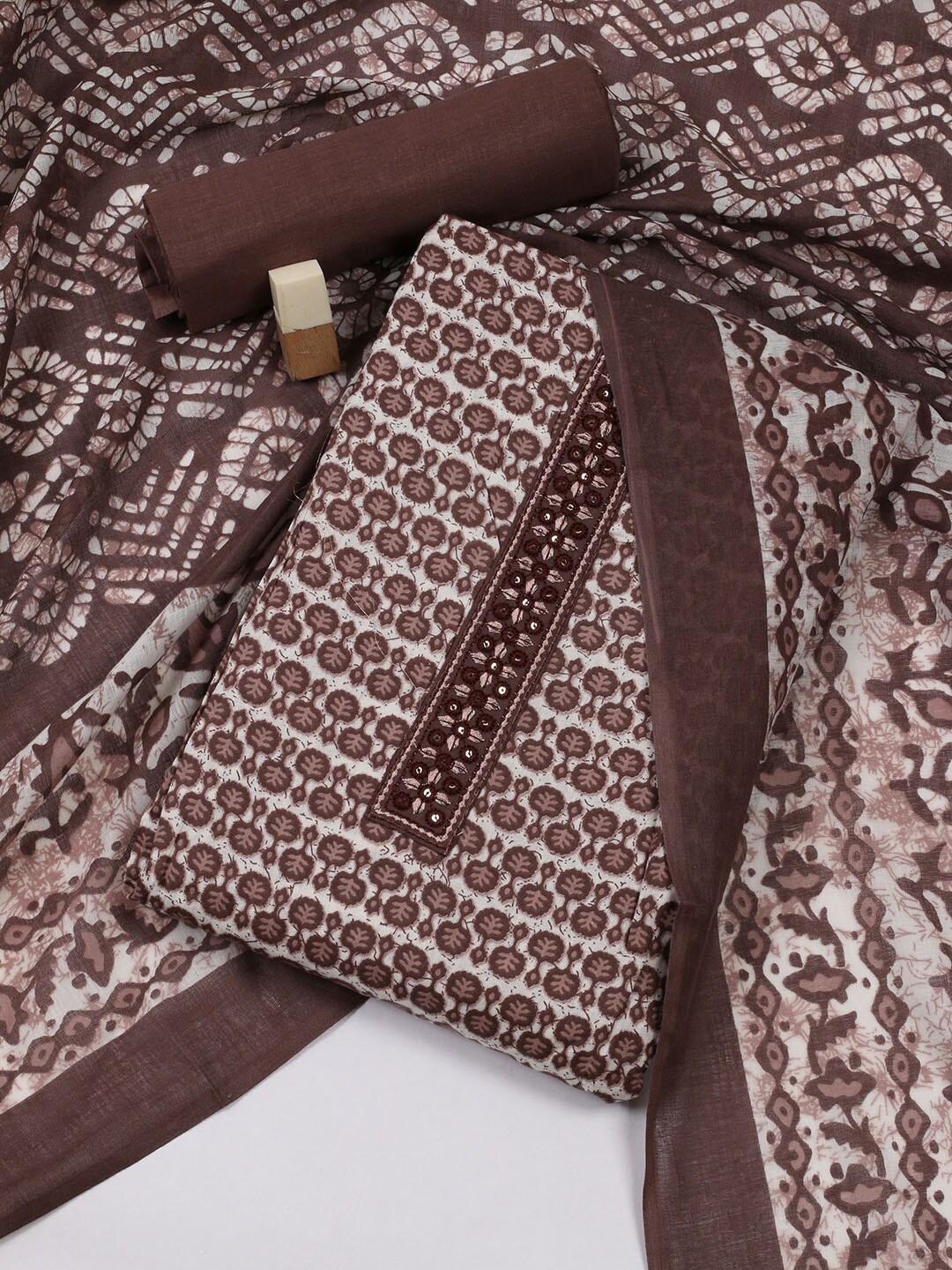 

Meena Bazaar Printed Unstitched Dress Material, Brown
