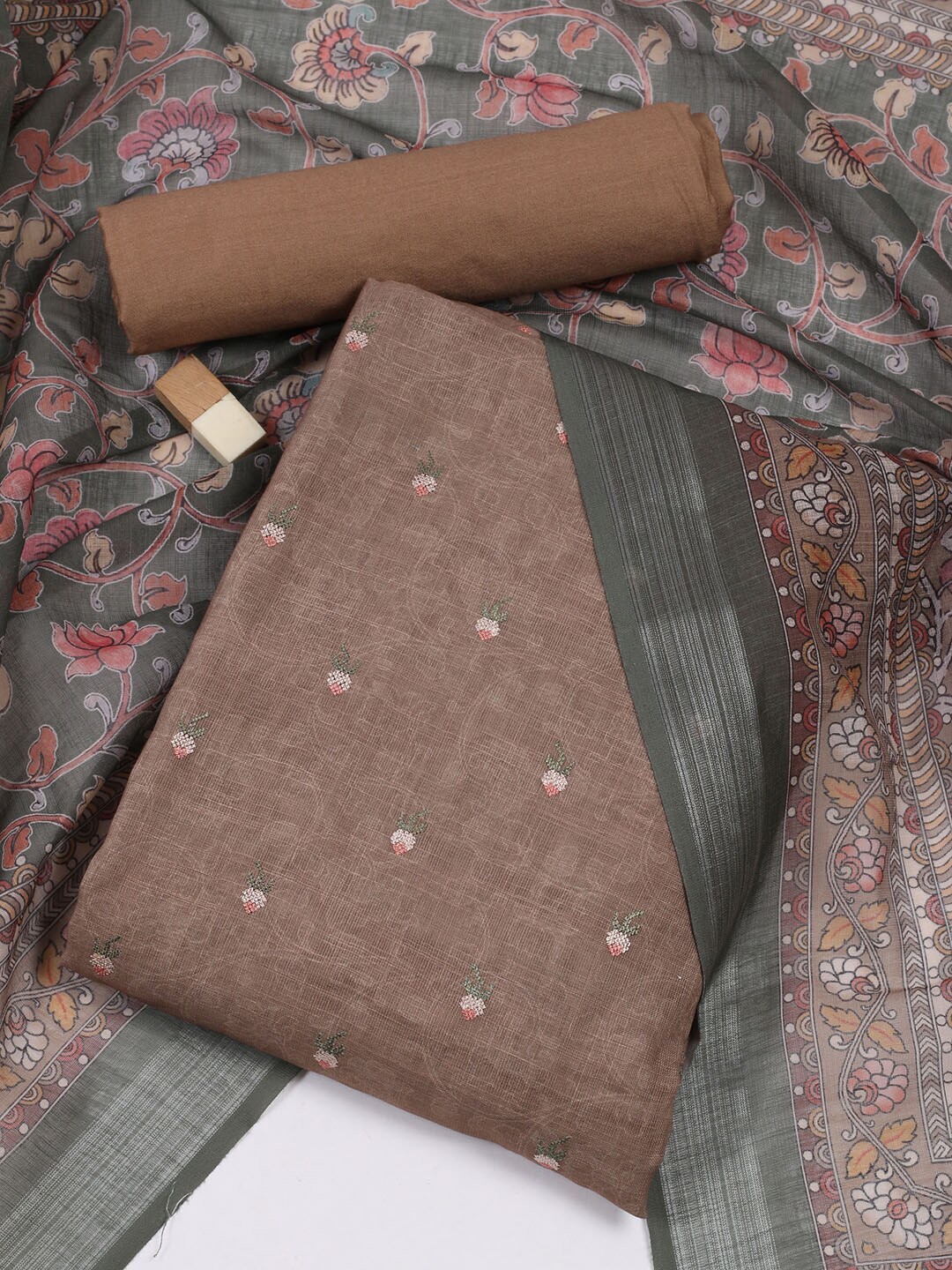 

Meena Bazaar Printed Unstitched Dress Material, Brown