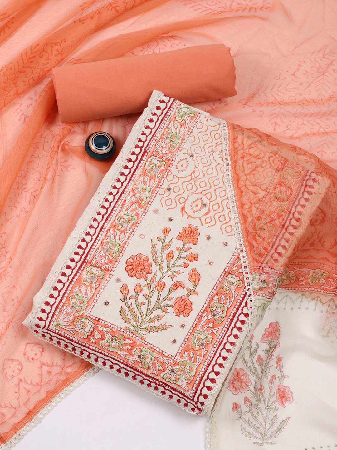 

Meena Bazaar Printed Unstitched Dress Material, Cream