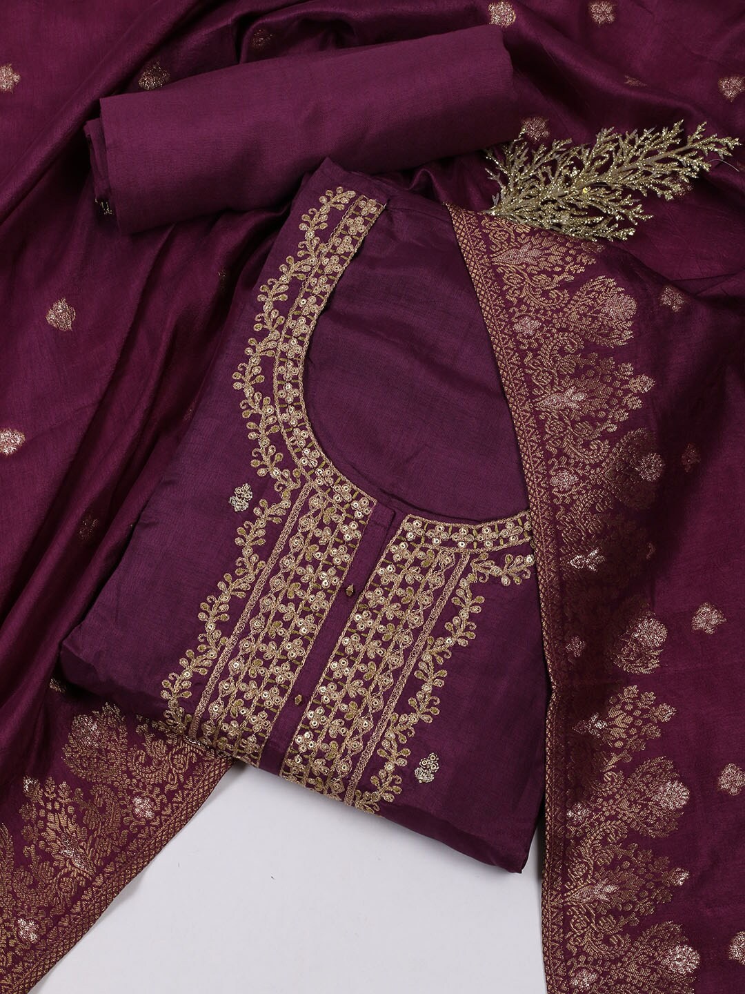 

Meena Bazaar Art Silk Unstitched Dress Material, Purple