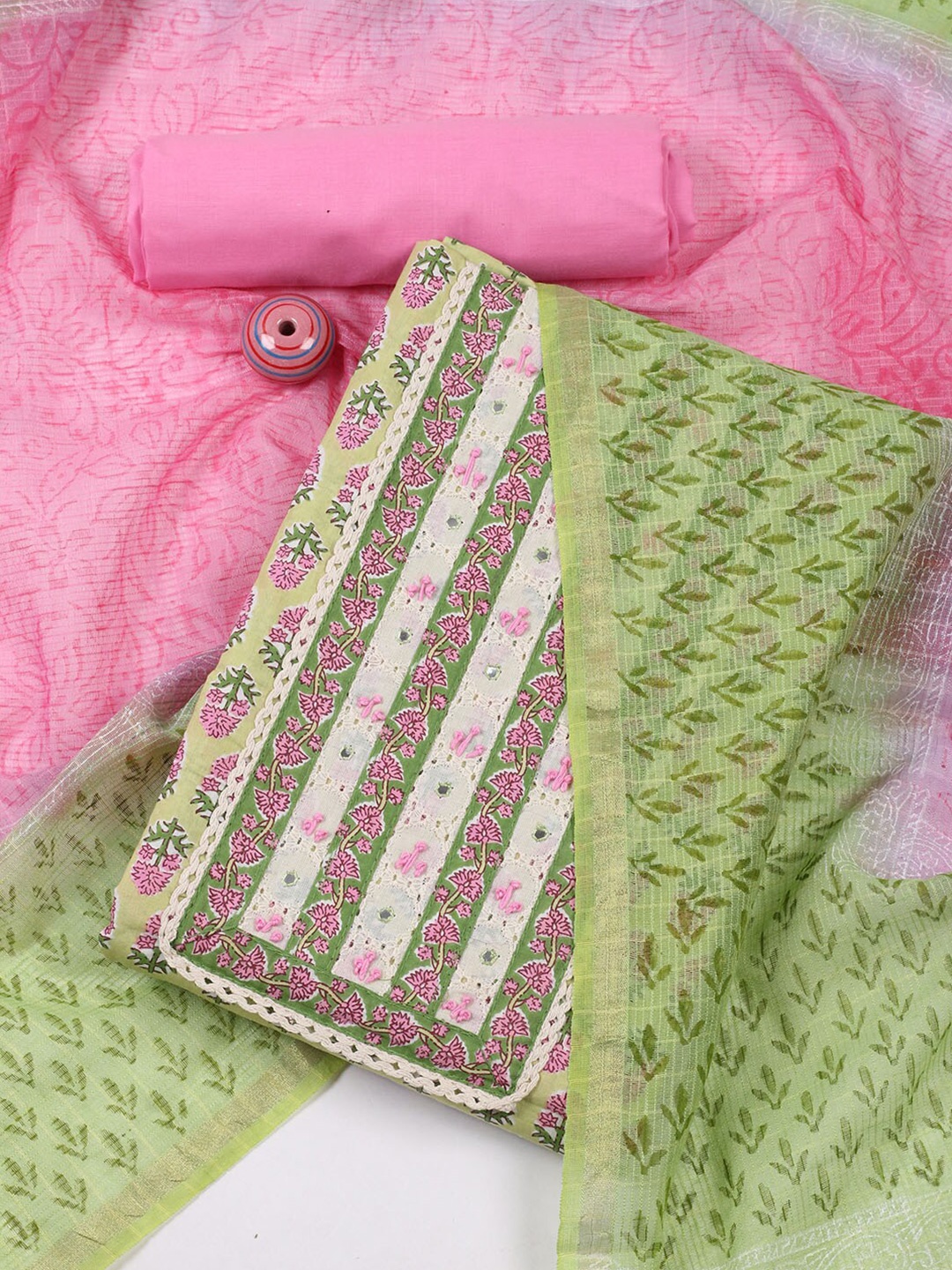 

Meena Bazaar Floral Printed Unstitched Dress Material, Green