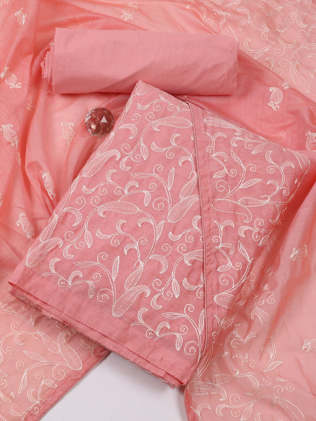 

Meena Bazaar Paisley Embroidered Unstitched Dress Material, Peach