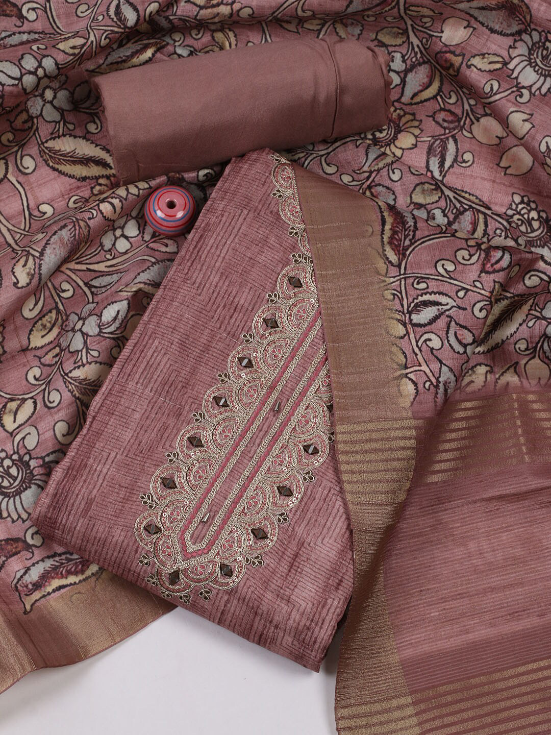 

Meena Bazaar Printed Unstitched Dress Material, Peach