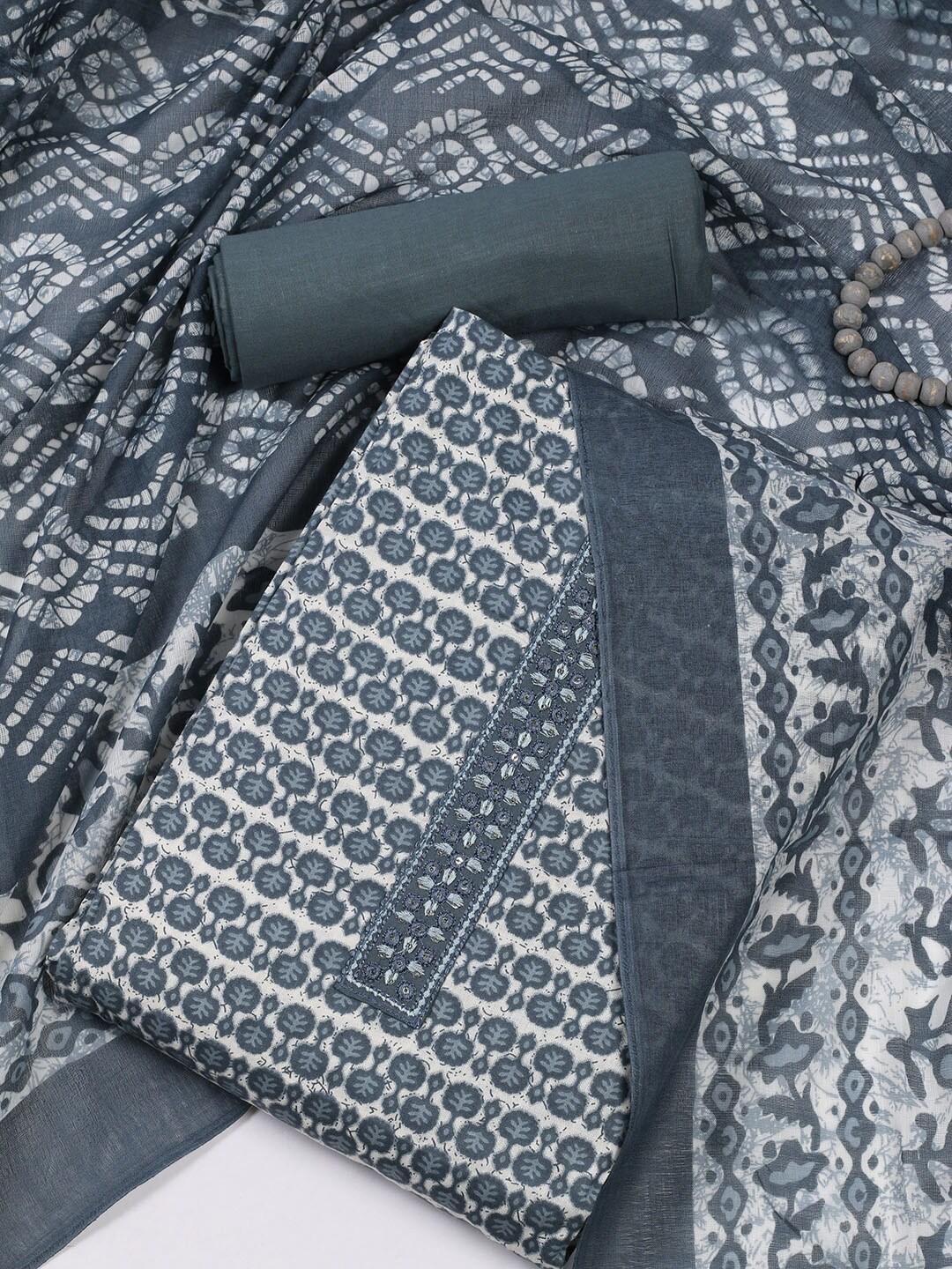

Meena Bazaar Printed Unstitched Dress Material, Grey