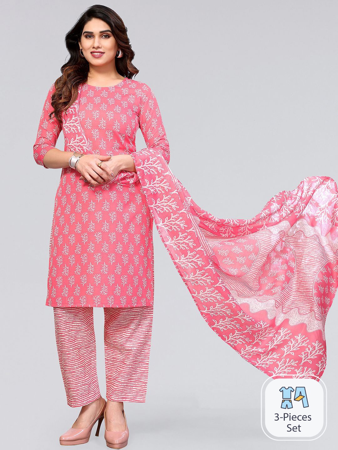 

KALINI Ethnic Motifs Printed Kurta With Trousers & Dupatta, Pink