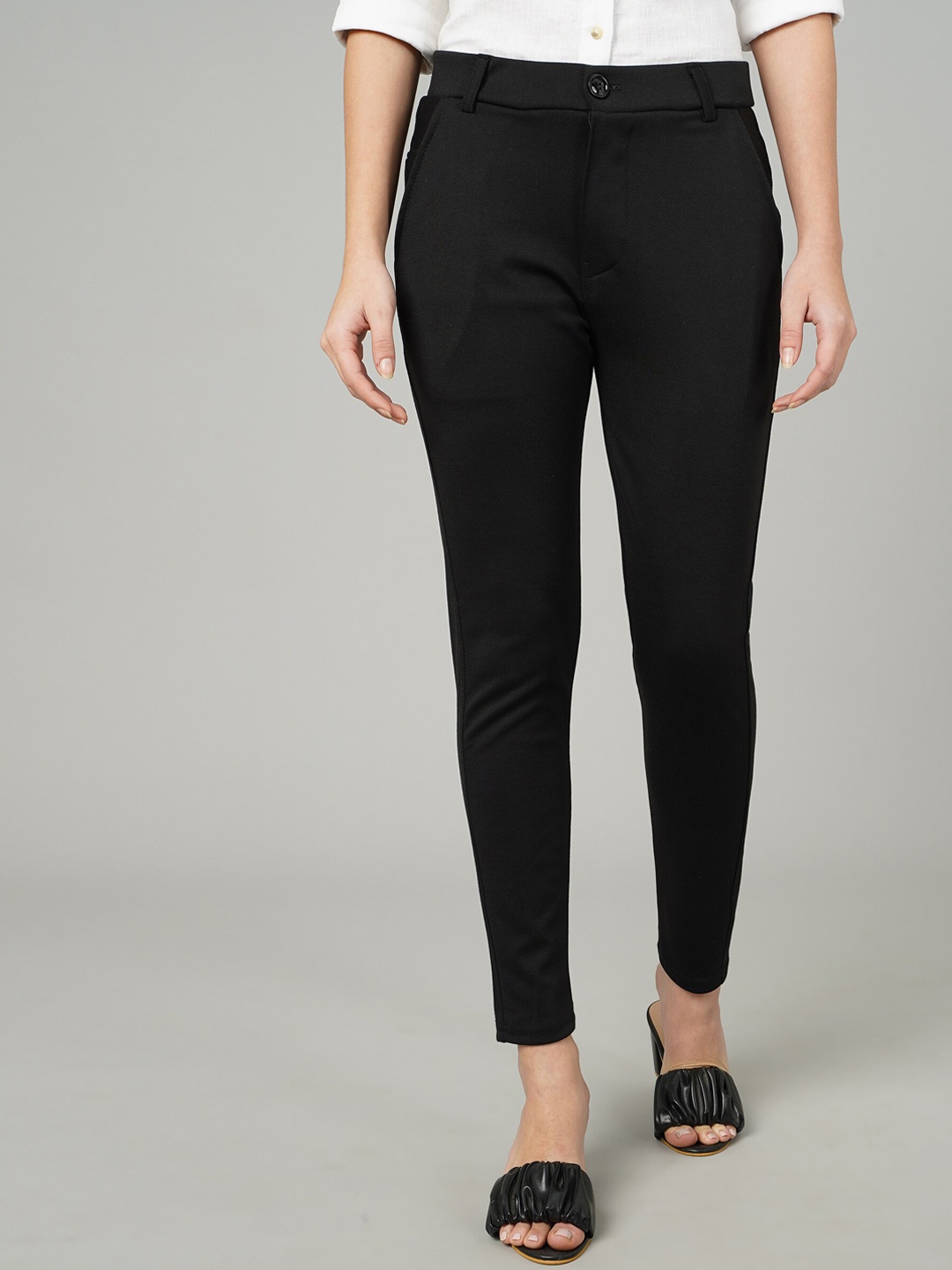 

FITHUB Women Sharp Slim Fit High-Rise Formal Trousers, Black