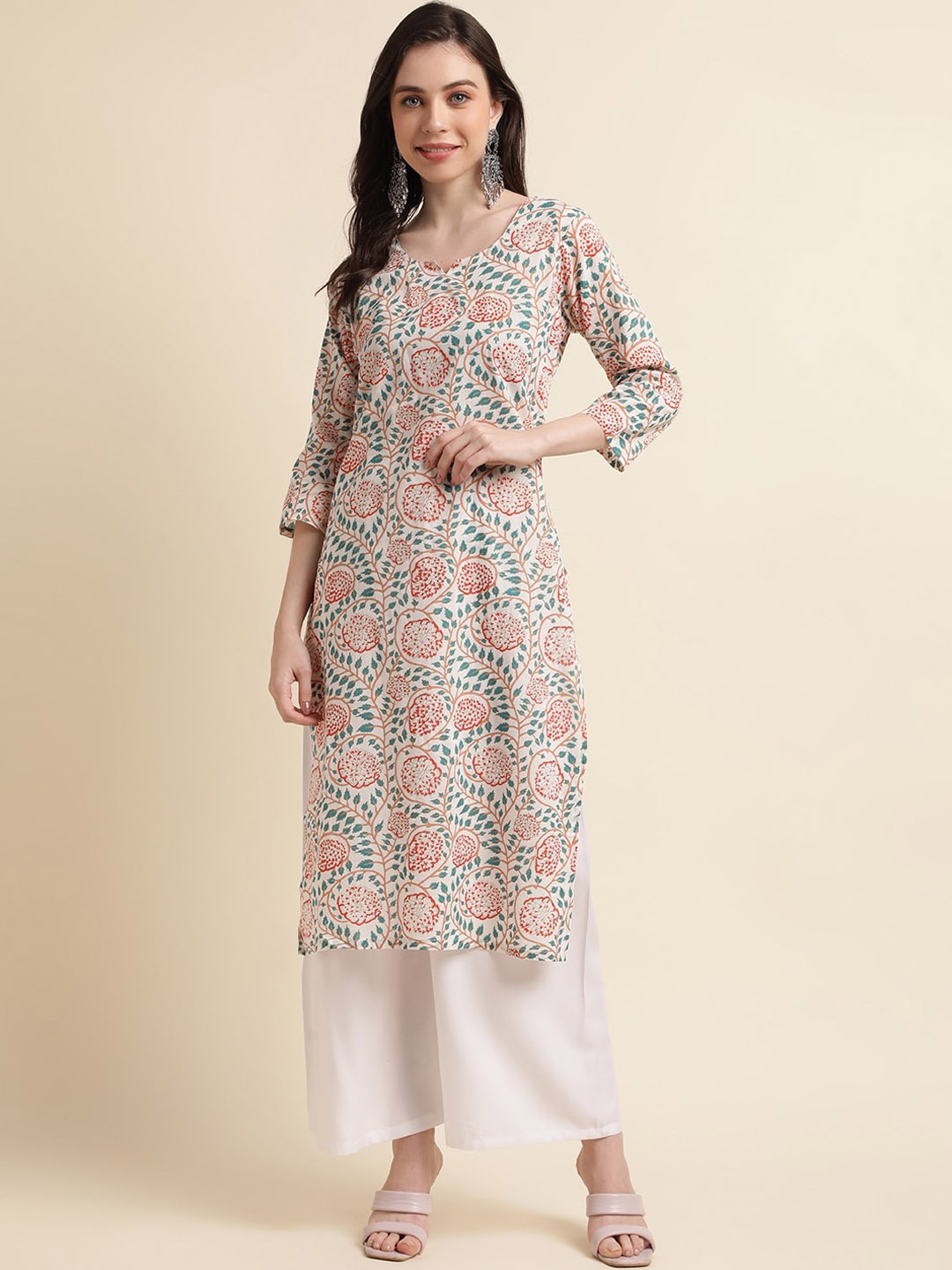 

Nimayaa Floral Printed Pure Cotton Straight Kurta, Off white