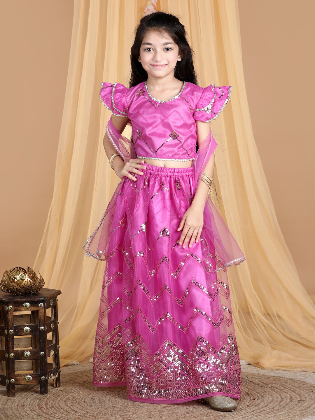 

Cutiekins Girls Embellished Sequinned Ready to Wear Lehenga & Blouse With Dupatta, Pink