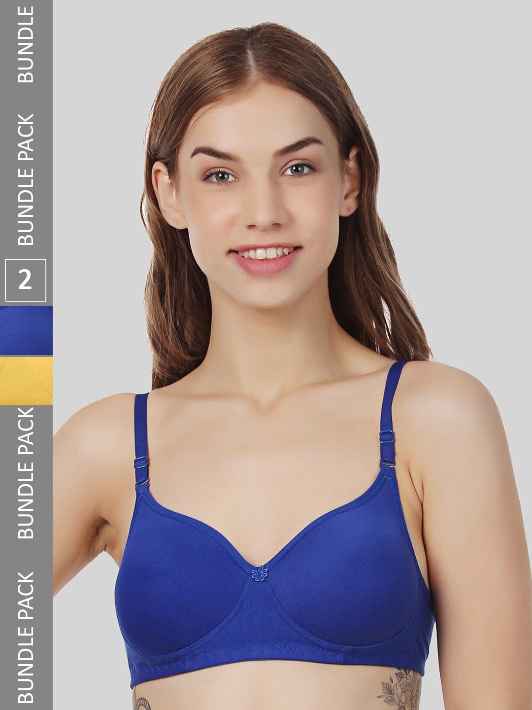 

FUNAHME Pack Of 2 Lightly Padded Full Coverage Cotton T-shirt Bra With All Day Comfort, Blue