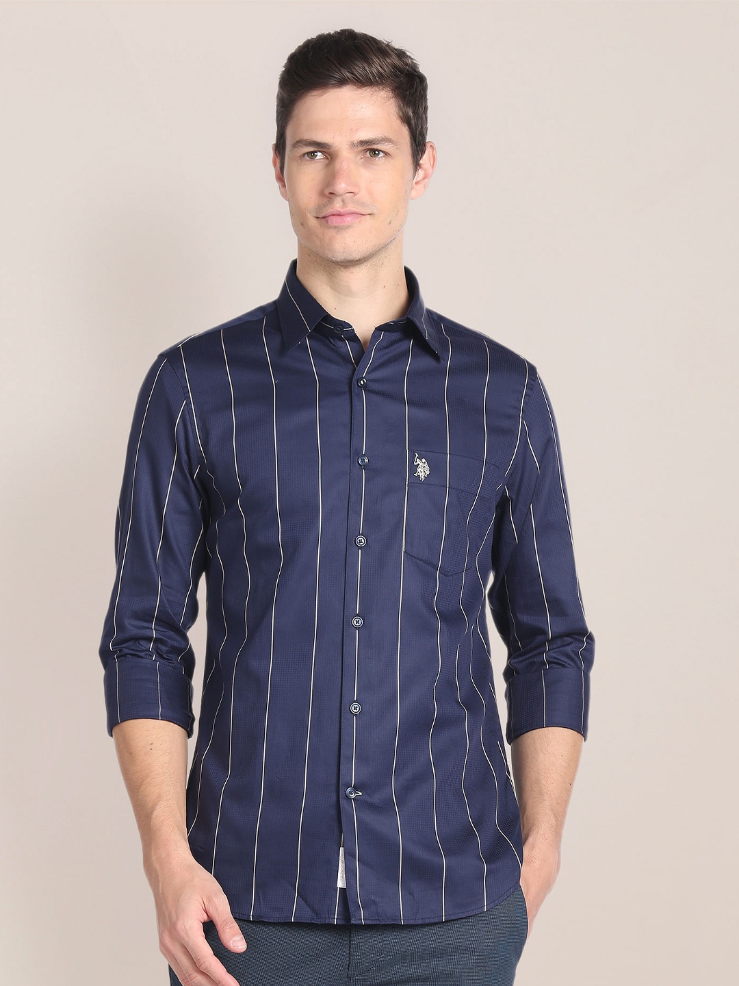 

U.S. Polo Assn. Vertical Stripes Cotton Casual Shirt, Navy blue