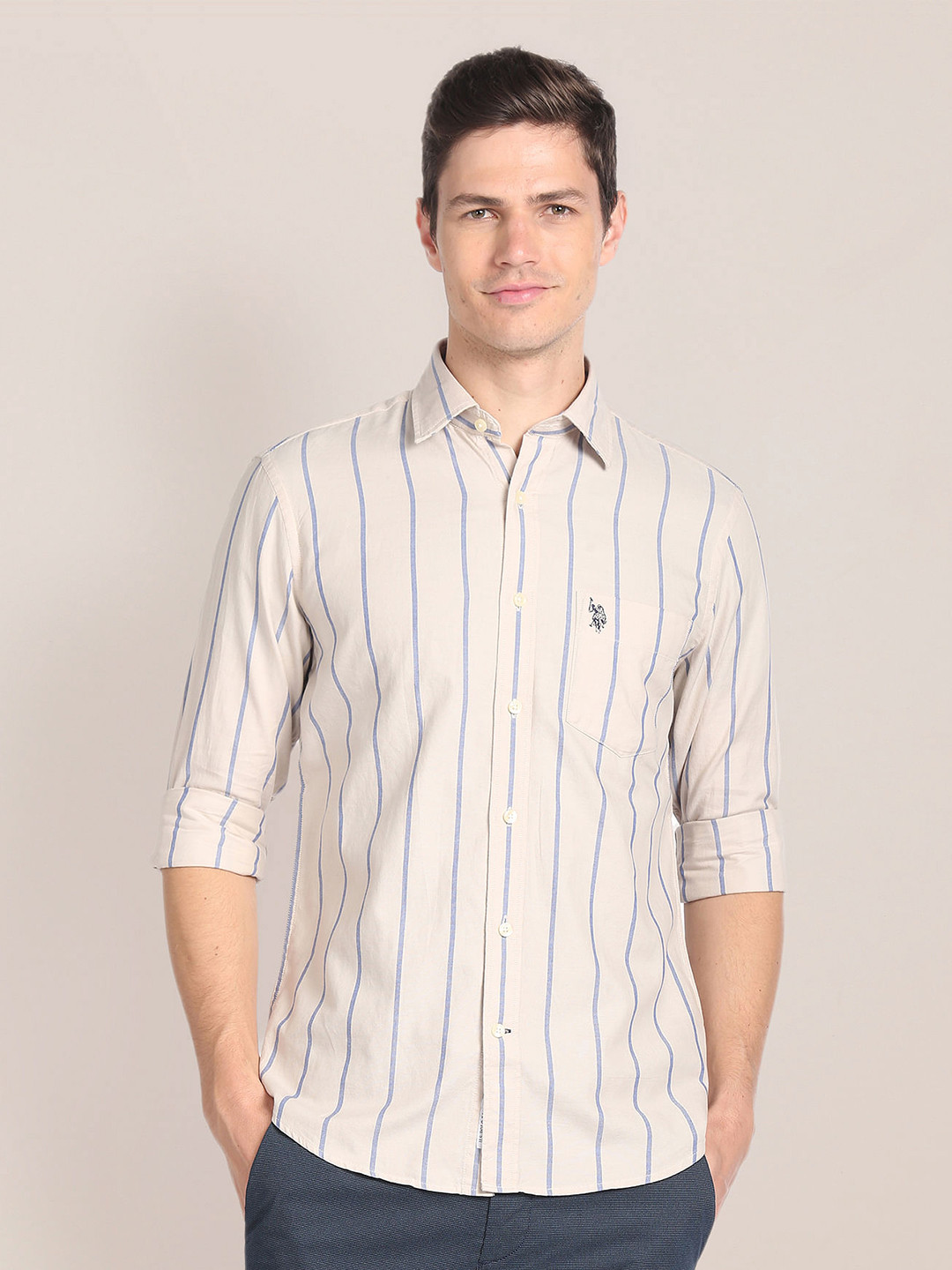 

U.S. Polo Assn. Vertical Stripes Cotton Casual Shirt, Beige