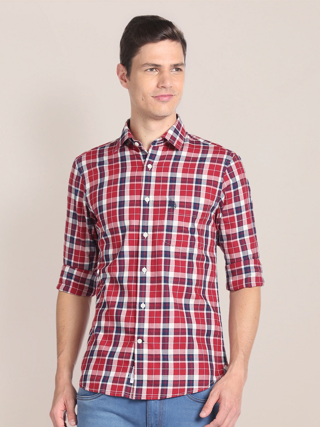 

U.S. Polo Assn. Tartan Checks Opaque Pure Cotton Casual Shirt, Red