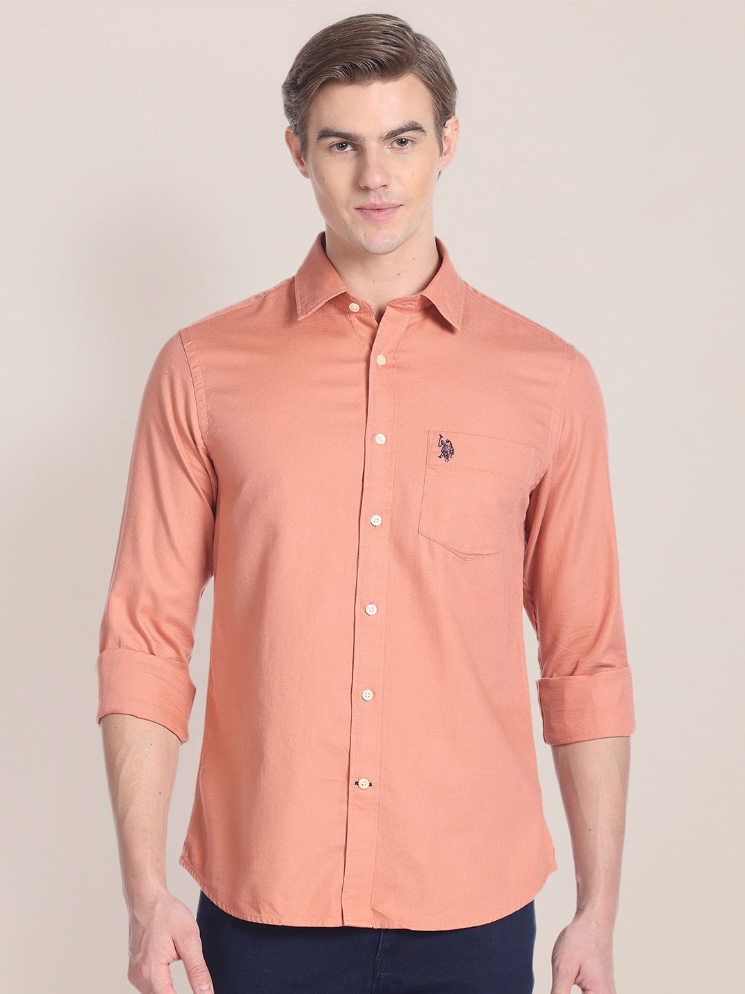 

U.S. Polo Assn. Cotton Opaque Casual Shirt, Orange