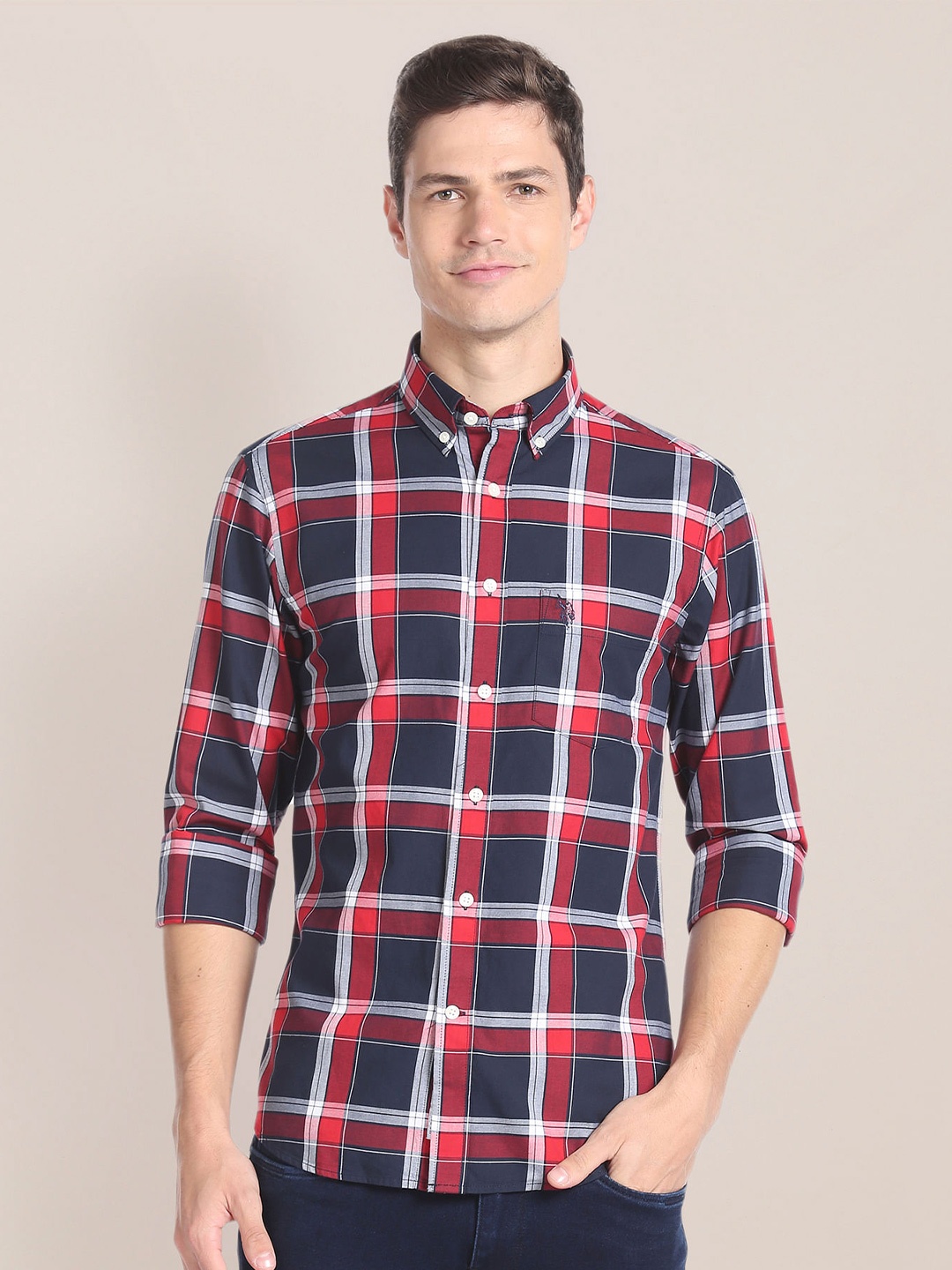 

U.S. Polo Assn. Button Down Collar Opaque Checked Casual Shirt, Blue