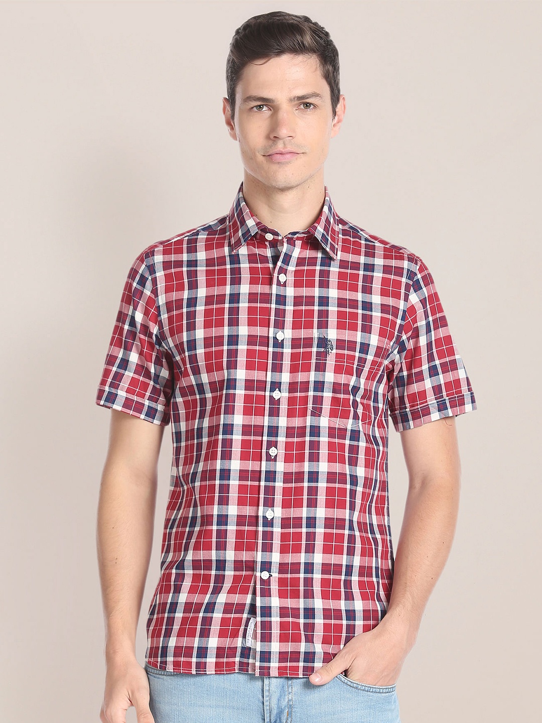

U.S. Polo Assn. Tartan Checked Cotton Opaque Casual Shirt, Red