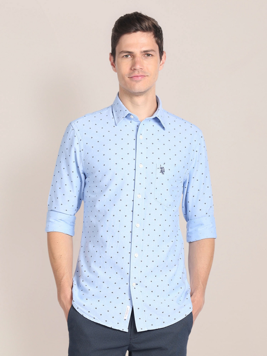 

U.S. Polo Assn. Micro Disty Printed Pure Cotton Casual Shirt, Blue