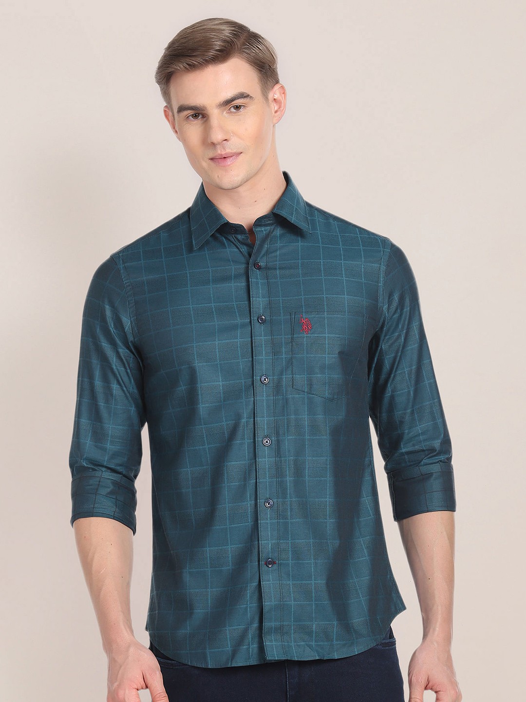 

U.S. Polo Assn. Windowpane Checked Casual Shirt, Green