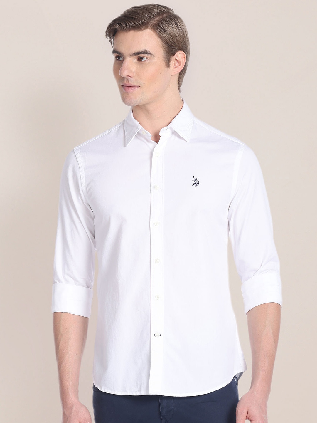 

U.S. Polo Assn. Spread Collar Cotton Twill Casual Shirt, White