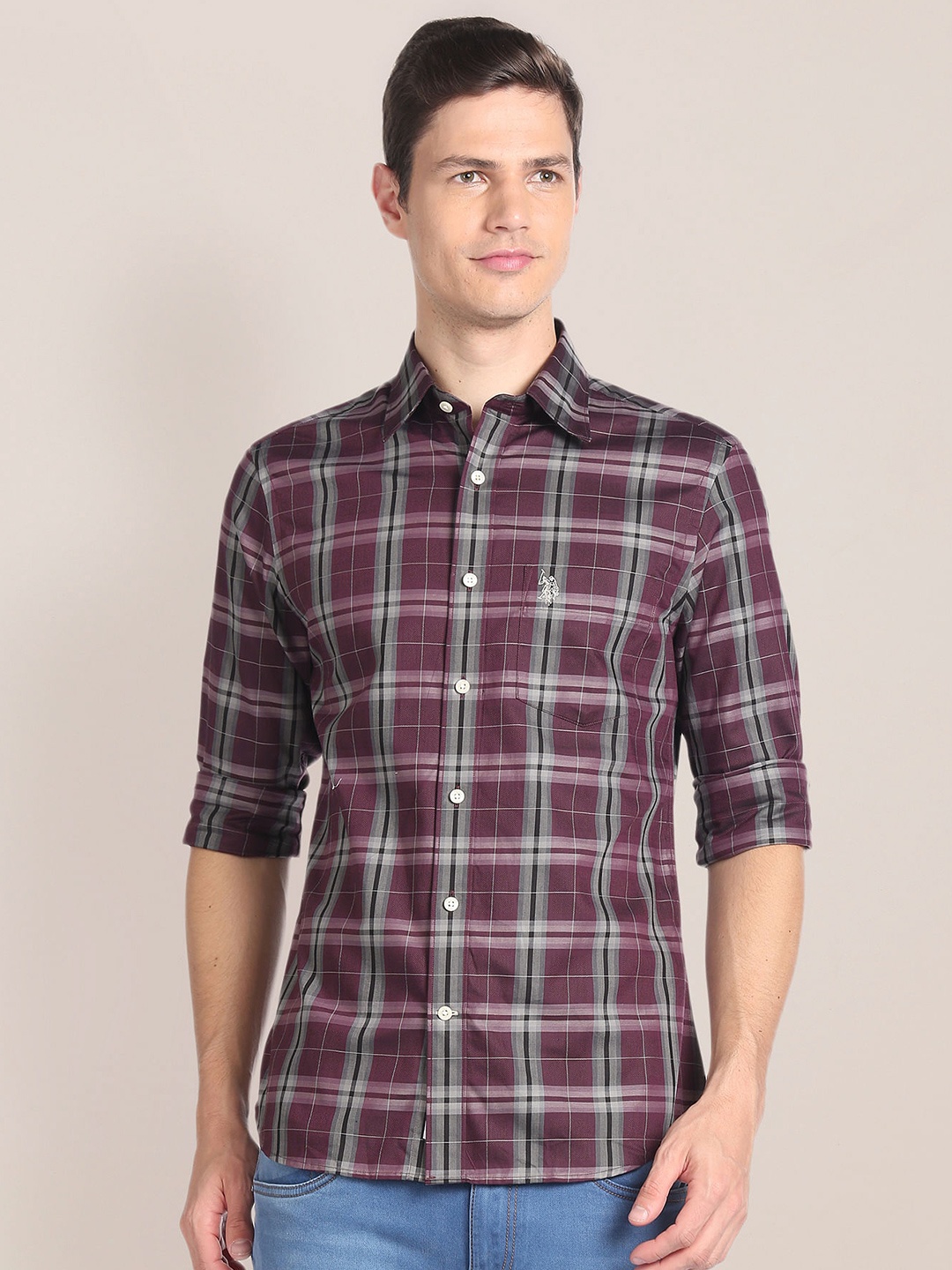 

U.S. Polo Assn. Tartan Checked Cotton Opaque Casual Shirt, Burgundy