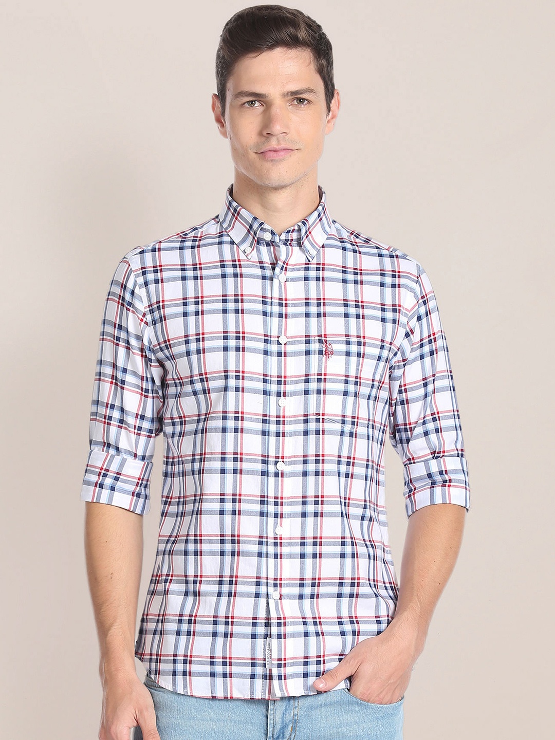 

U.S. Polo Assn. Tartan Checked Cotton Button-Down Collar Opaque Casual Shirt, Blue