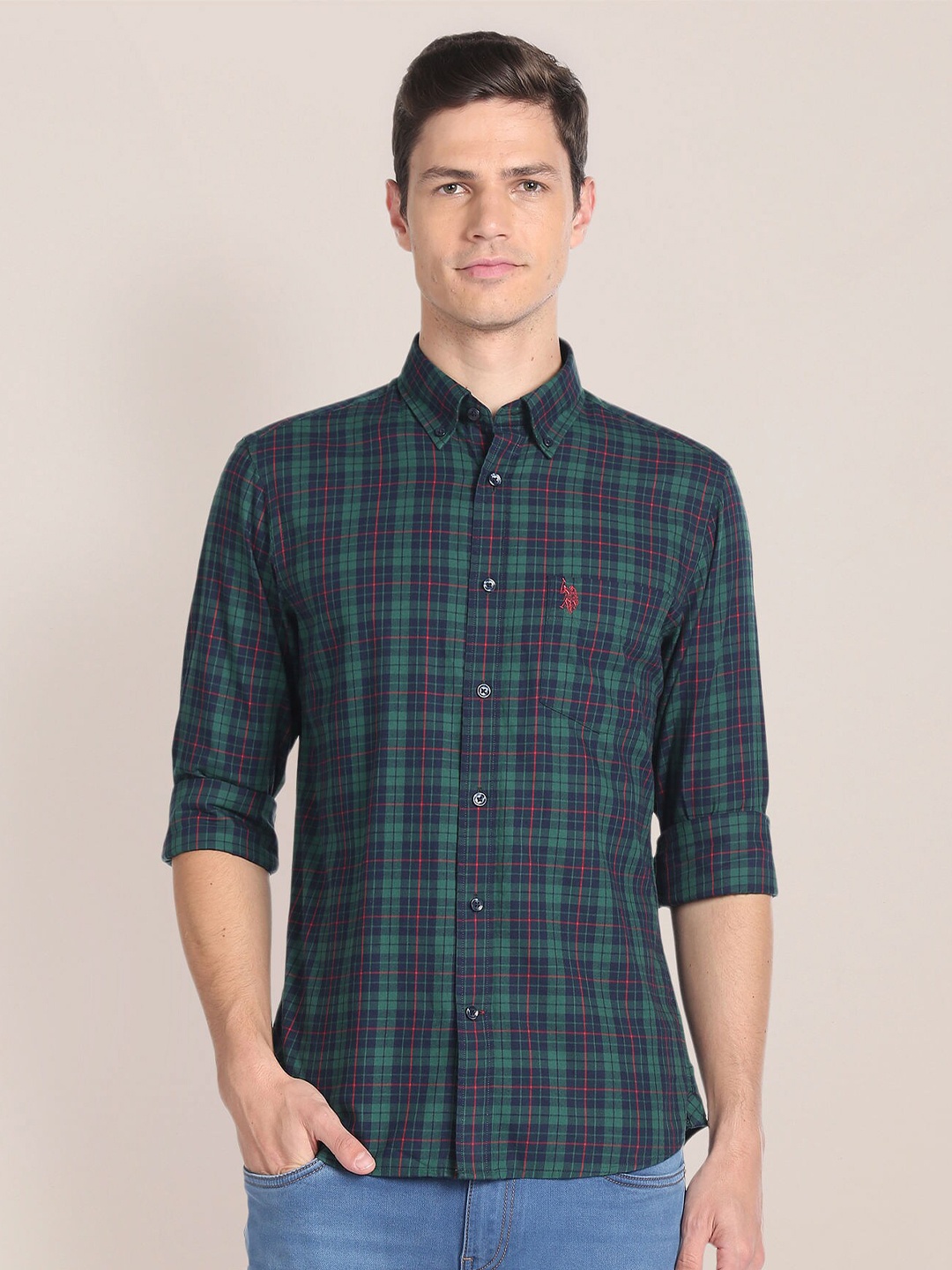 

U.S. Polo Assn. Tartan Checked Pure Cotton Casual Shirt, Green