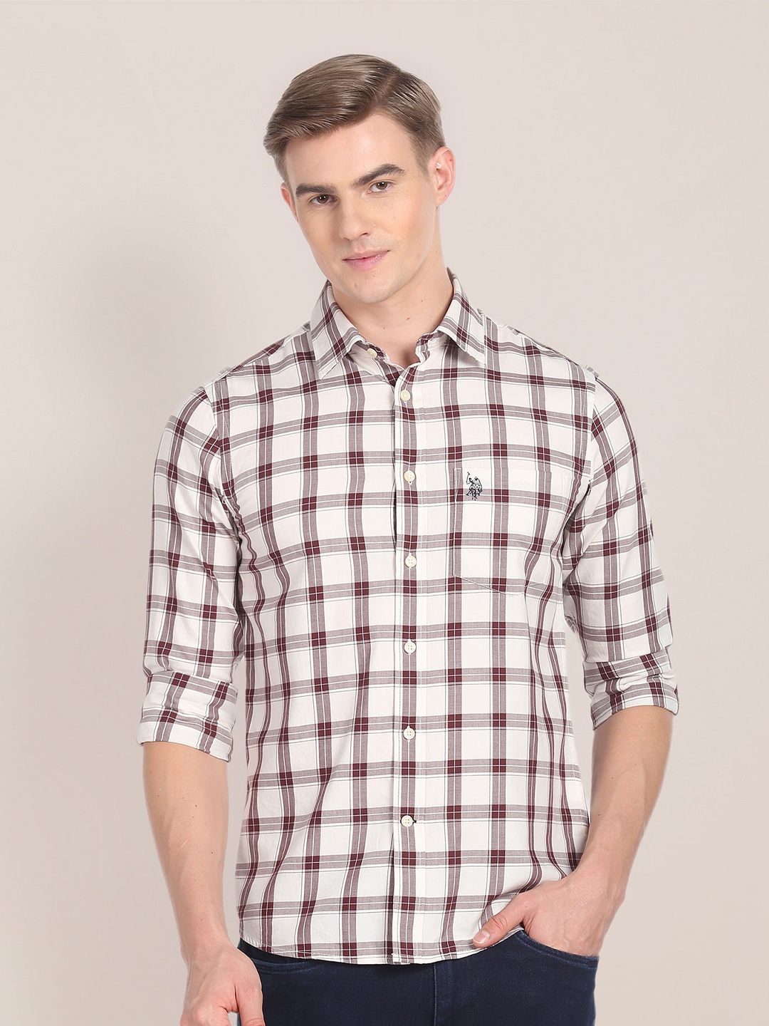 

U.S. Polo Assn. Tartan Checks Cotton Casual Shirt, Beige