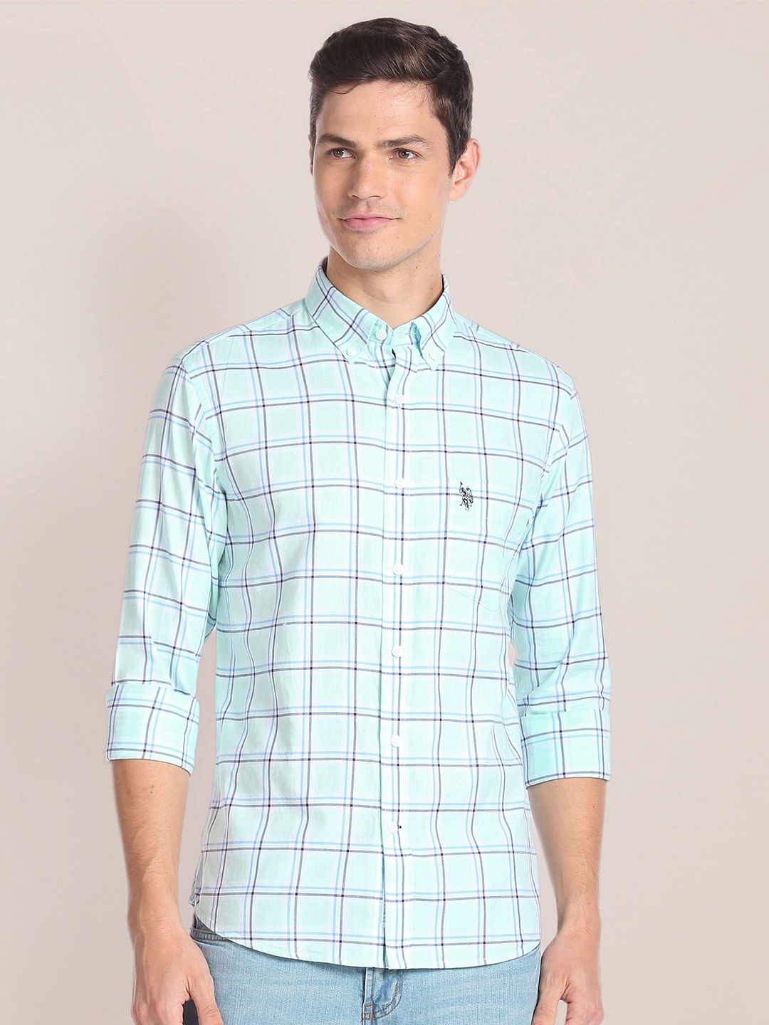 

U.S. Polo Assn. Tartan Checks Button-Down Collar Cotton Casual Shirt, Green