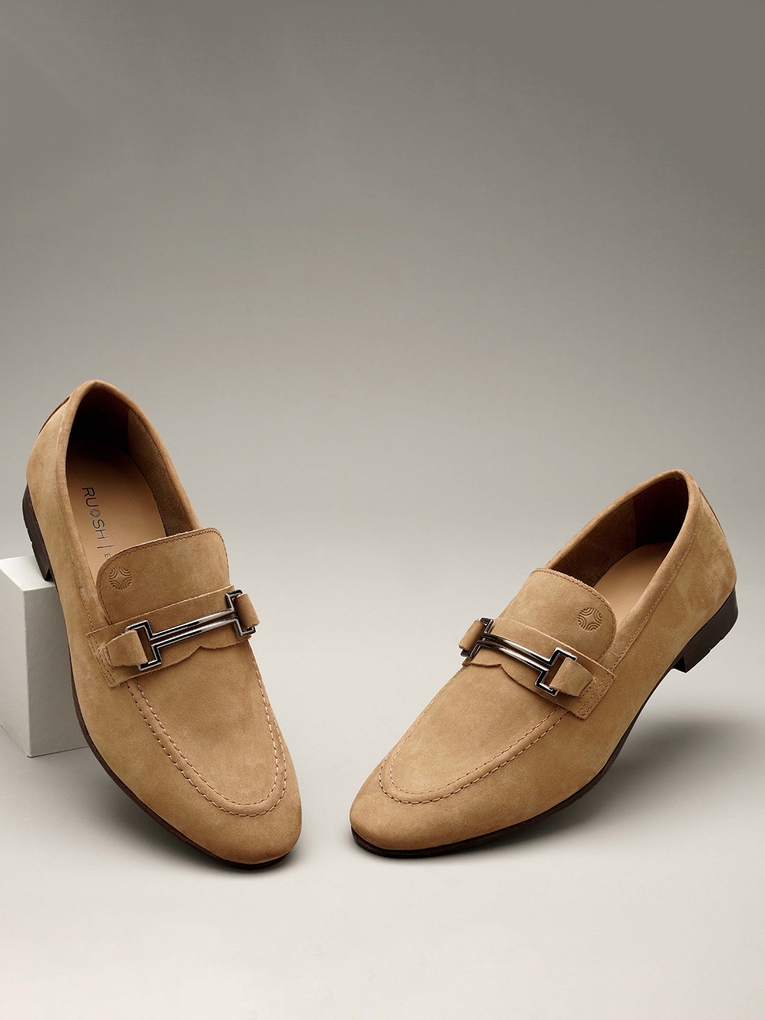 

Ruosh Men Suede Formal Horsebit Loafers, Camel brown