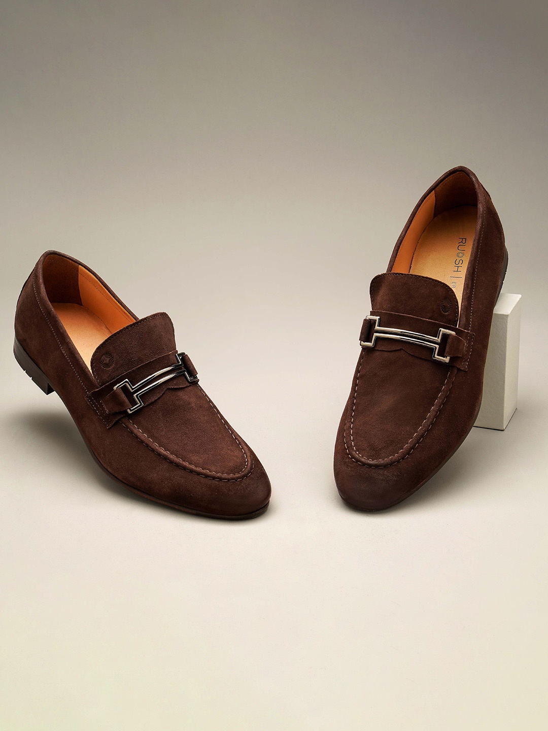 

Ruosh Men Suede Formal Horsebit Loafers, Brown