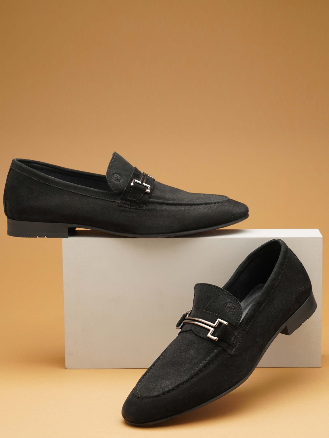 

Ruosh Men Suede Formal Horsebit Loafers, Black