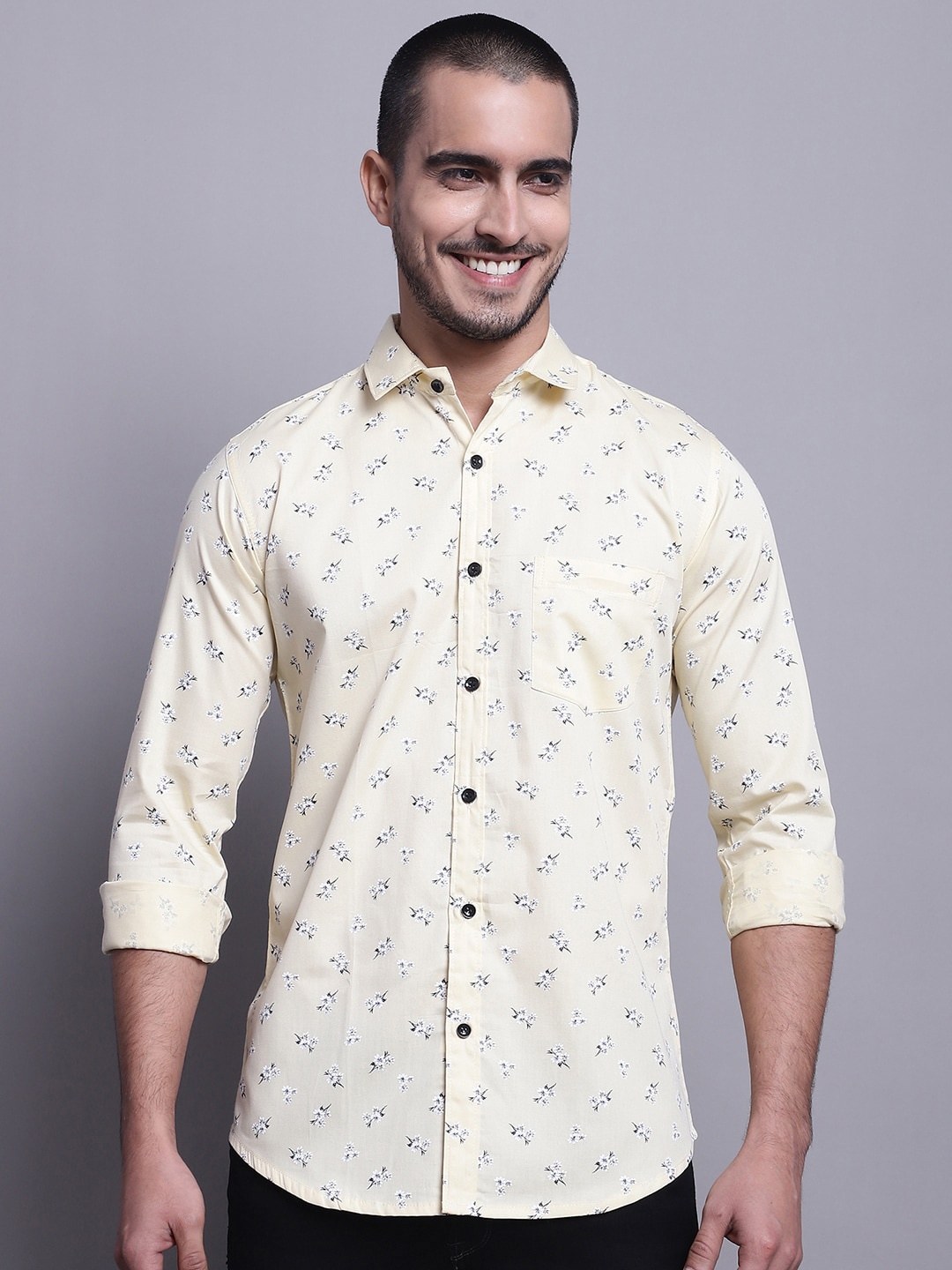 

HANUMNTRA Comfort Floral Printed Casual Shirt, Yellow
