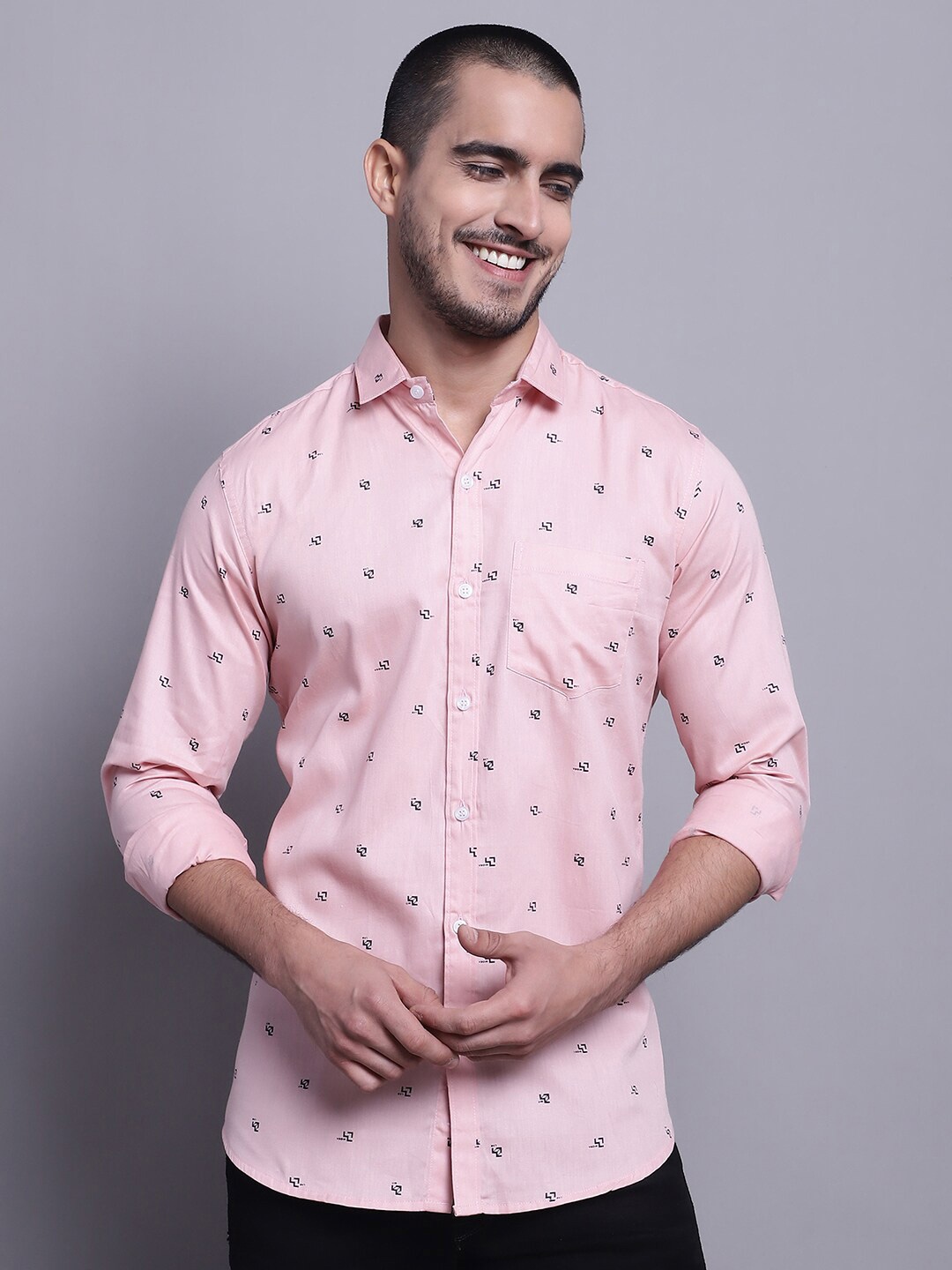 

HANUMNTRA Comfort Micro Ditsy Printed Opaque Casual Shirt, Pink