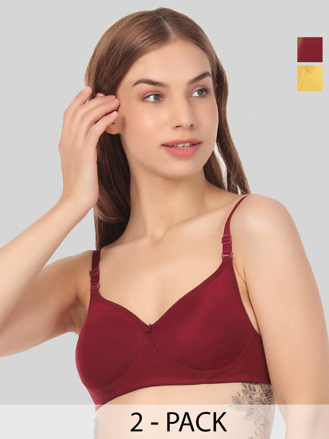 

FUNAHME Pack Of 2 Full Coverage Lightly Padded T-shirt Bra With All Day Comfort, Maroon