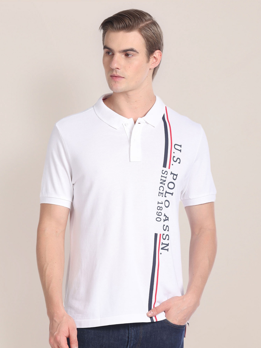 

U.S. Polo Assn. Typography Printed Pure Cotton Slim Fit T-shirt, White