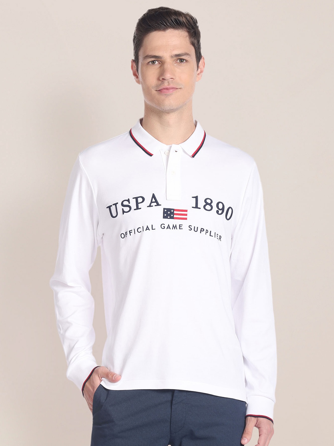 

U.S. Polo Assn. Typography Printed Polo Collar Slim Fit T-shirt, White