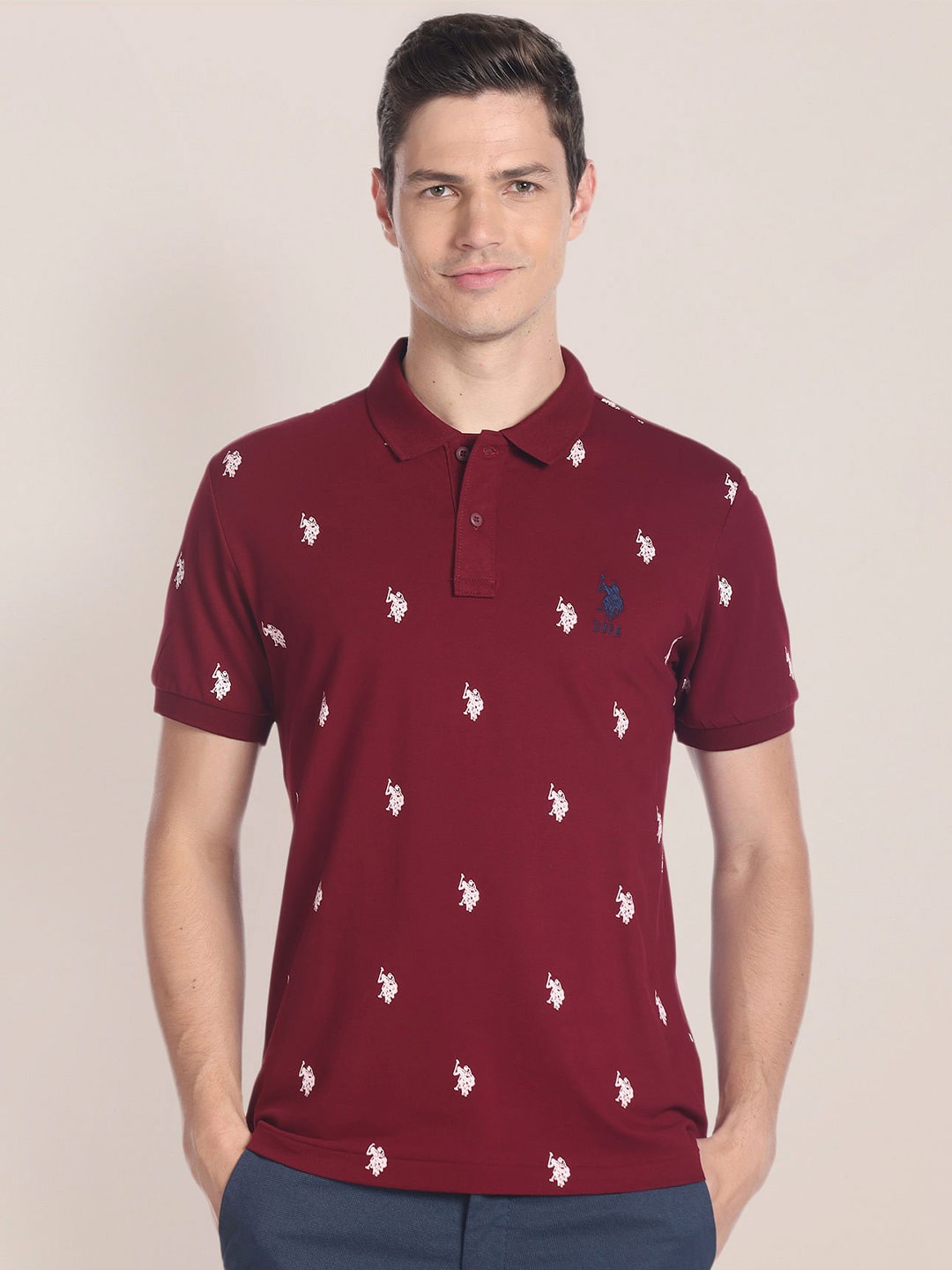 

U.S. Polo Assn. Conversational Printed Polo Collar Slim Fit T-shirt, Red