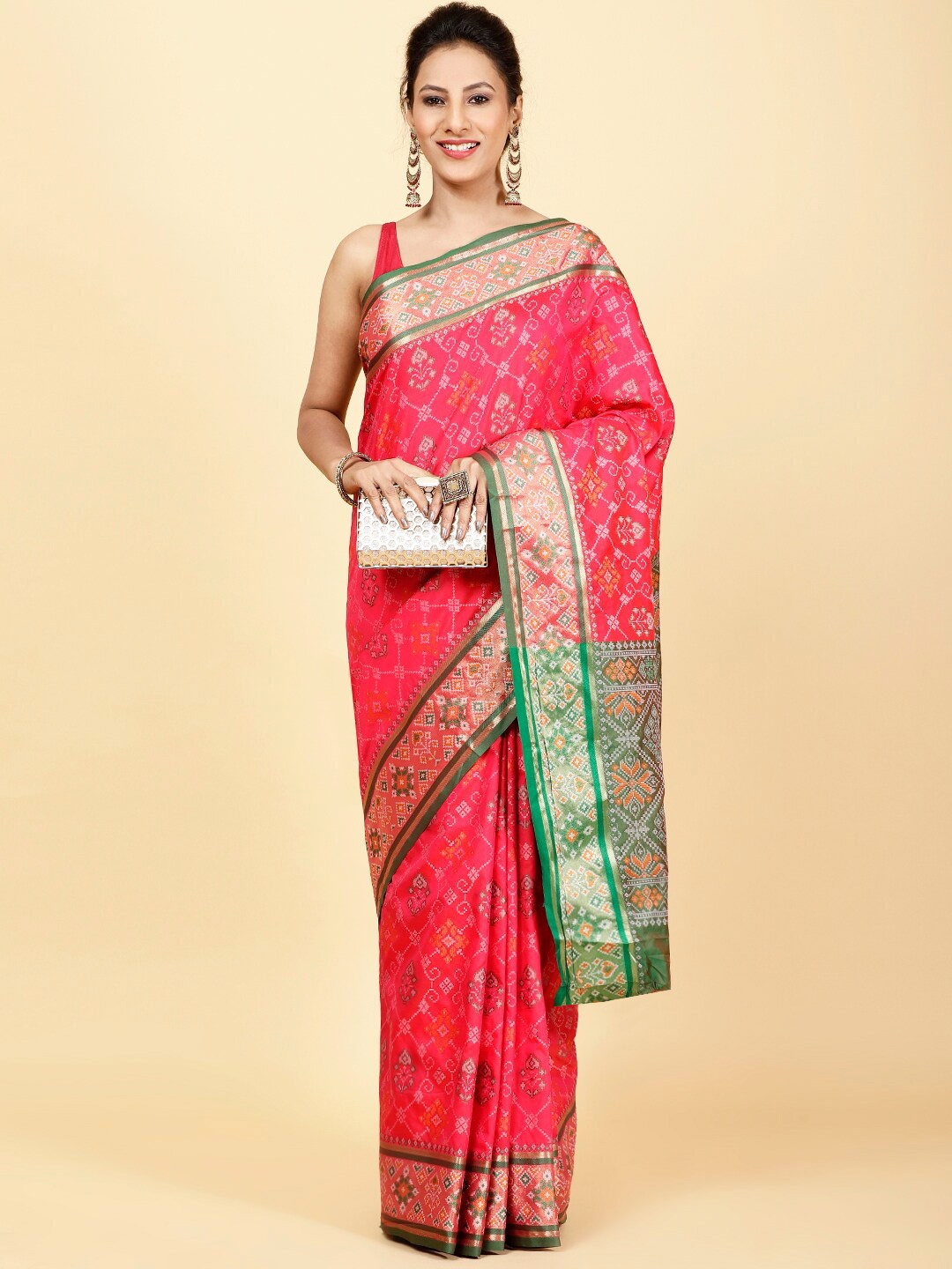 

Meena Bazaar Ethnic motifs Woven Design Zari Saree, Pink