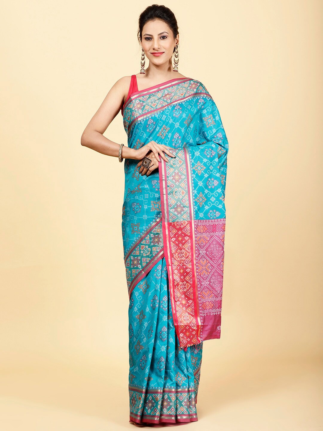 

Meena Bazaar Ethnic Motifs Woven Design Zari Saree, Blue