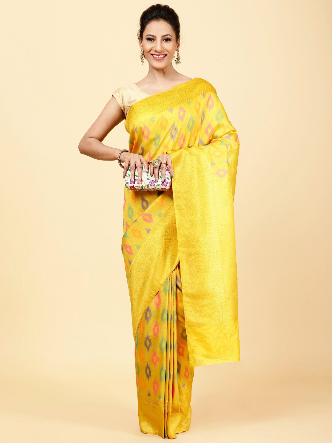 

Meena Bazaar Woven Design Zari Art Silk Saree, Yellow