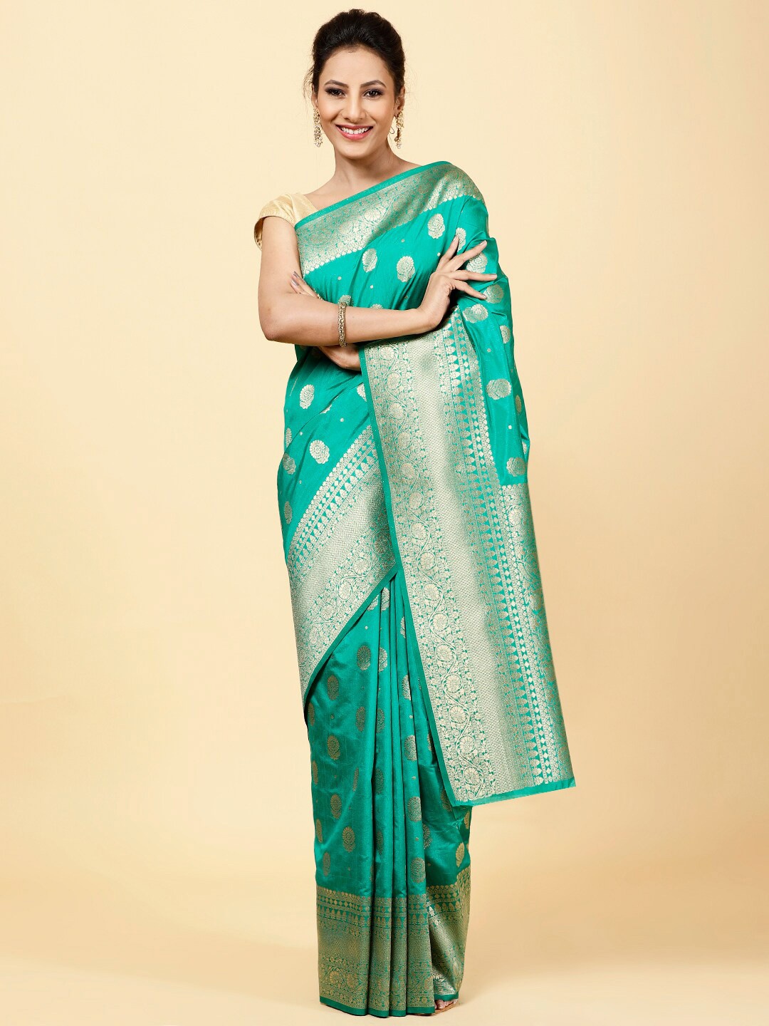 

Meena Bazaar Woven Design Zari Art Silk Saree, Green