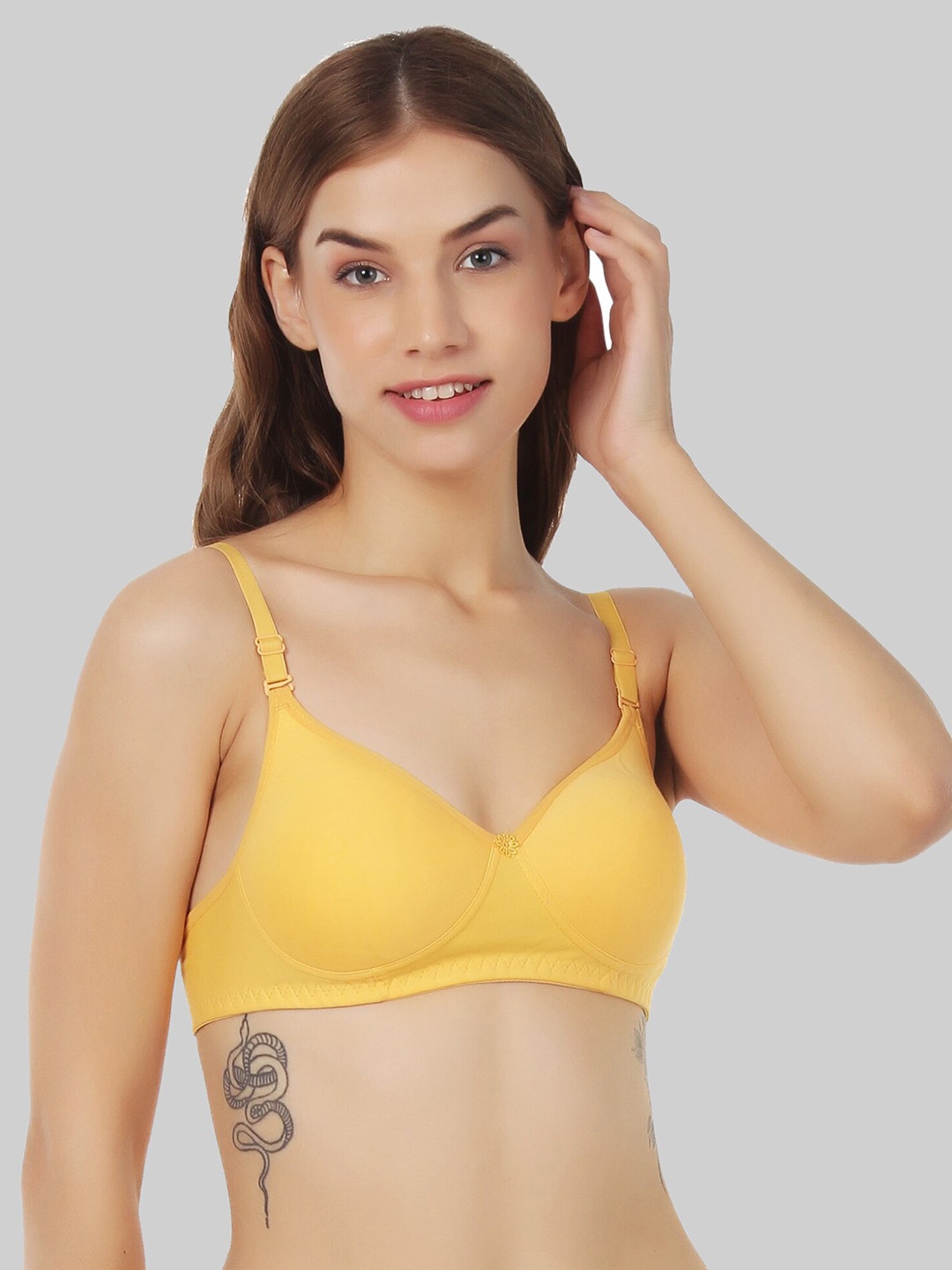 

FUNAHME Lightly Padded Full Coverage Cotton T-shirt Bra With All Day Comfort, Yellow